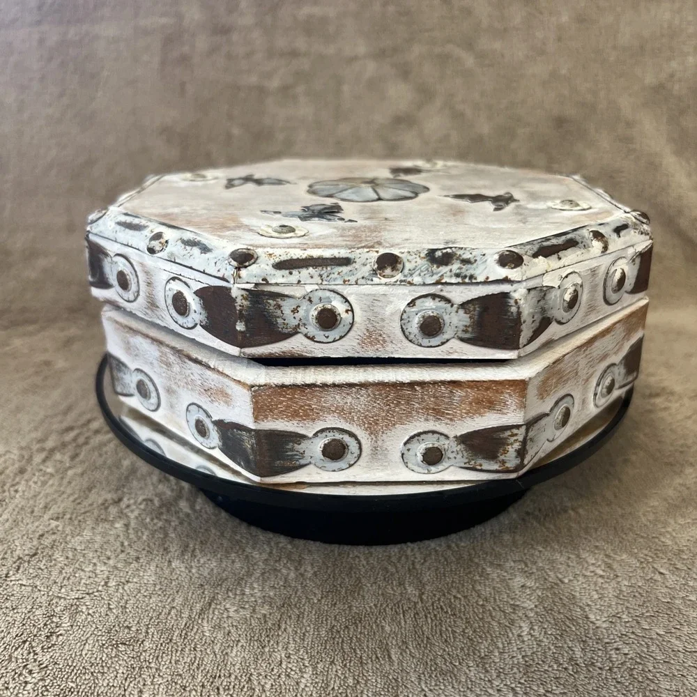 Wood and Metal Octagonal Trinket Jewelry Box Made In India‎ 7